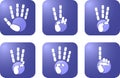 Icon set of white hands poses silhouette on the blue background